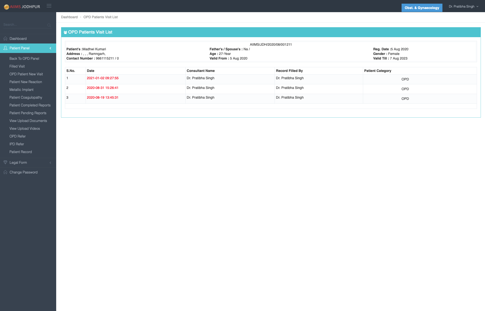 EHR Screen