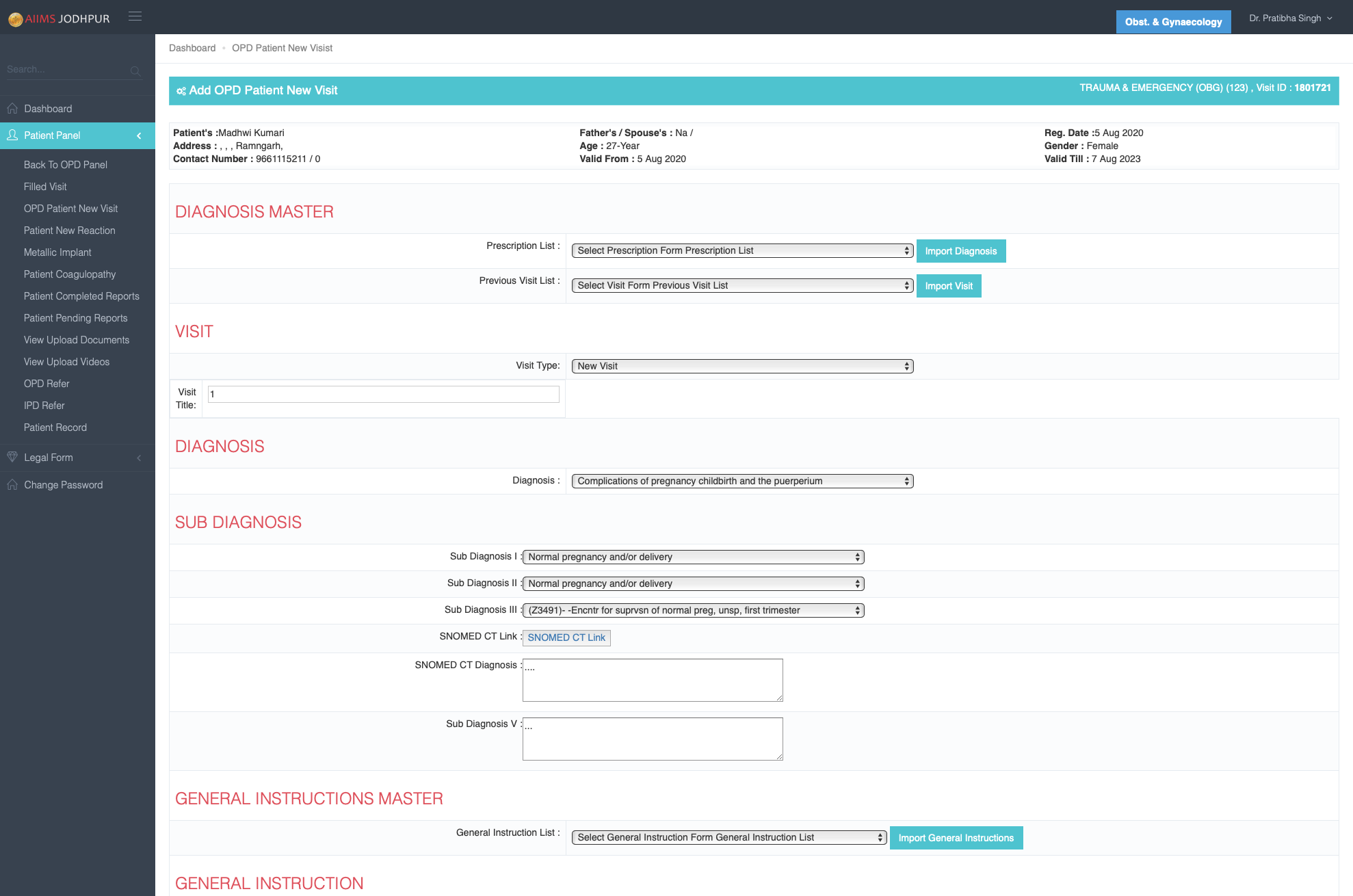 OPD Panel Sheet